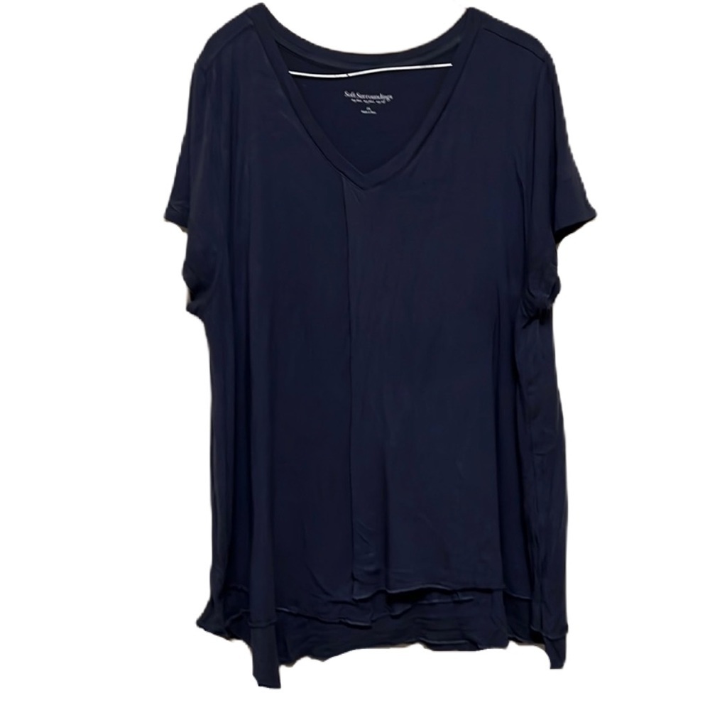 Women’s SOFT SURROUNDINGS, Layered, Short Sleeve, Top, Dark Cornflower blue, 2X